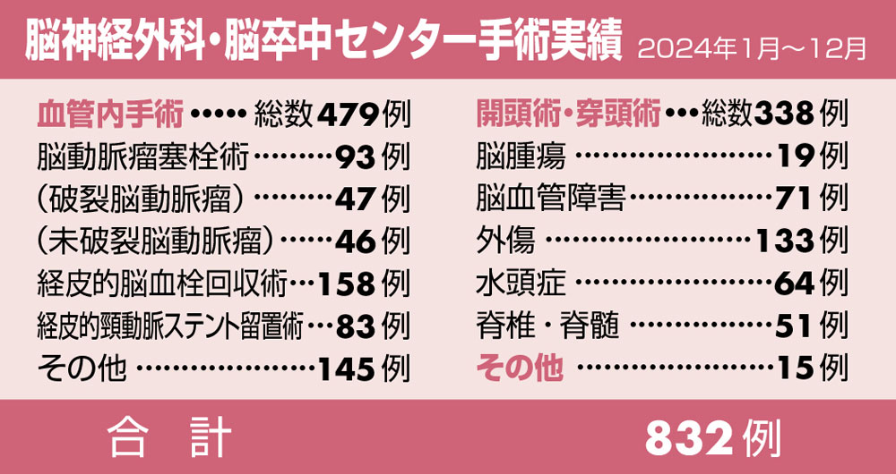 脳神経外科・脳卒中センター手術実績 2024年1月～12月