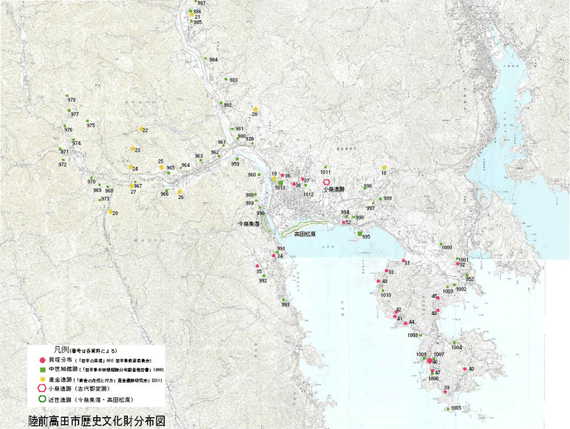 図２　陸前高田の歴史文化財分布図