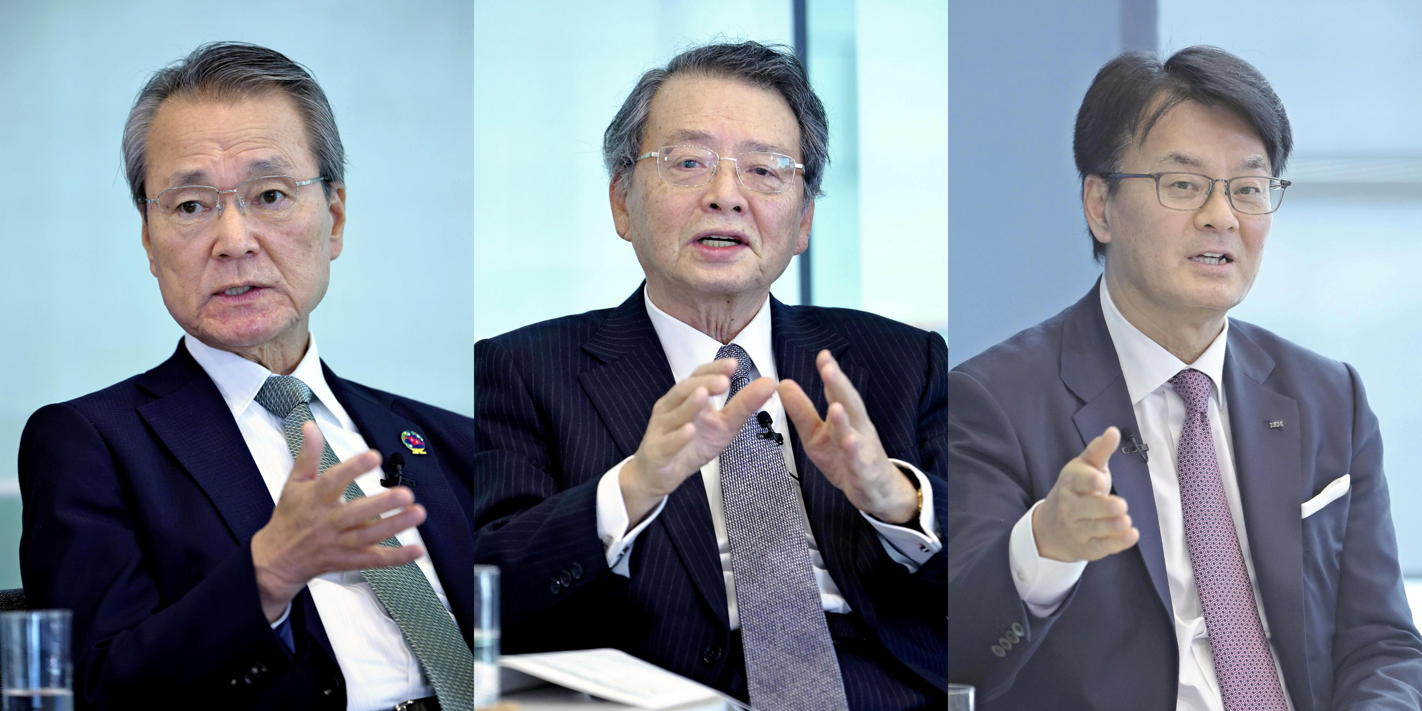 （左から）筒井義信・経団連会長、小林健・日商会頭、山口明夫・経済同友会代表幹事